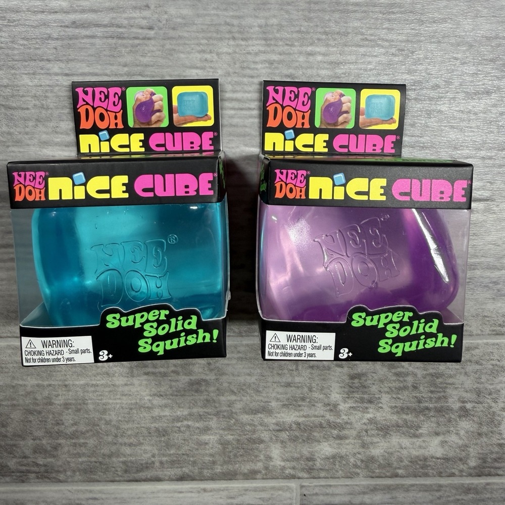 Lot of 2 Nee doh Nice Cube Super Solid Squish Blue Purple by Schylling Brand NEW